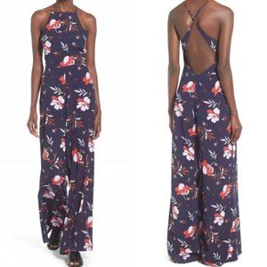 ASTR The Label Navy + Red Floral Wide Leg Jumpsuit